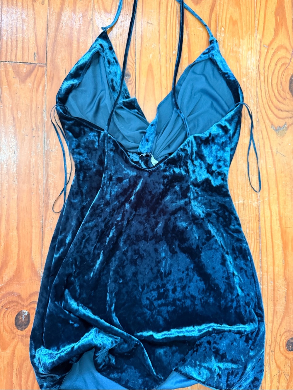 Zara Teal Velvet Twist-Front Mini Dress - Picture 13 of 15
